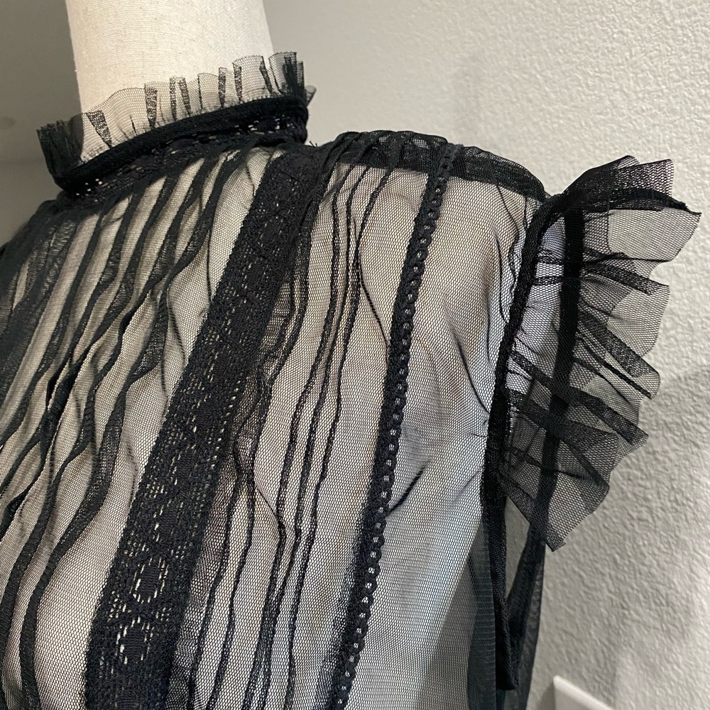 Elegant Black Sheer Striped Women's Top - Picture 2 of 12